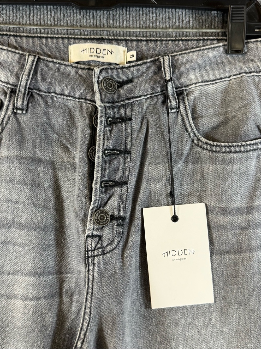 Hidden Jeans Nori Wide Leg Crop Grey Denim NWT Exposed Button Raw Hem 90s Skater - Picture 2 of 9